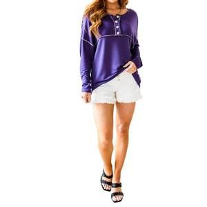 NEW HAPTICS happiest in spring long sleeve henley top in violet